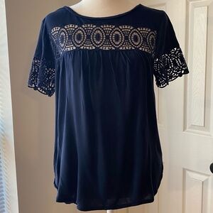 ANN TAYLOR LOFT Navy Lace Top